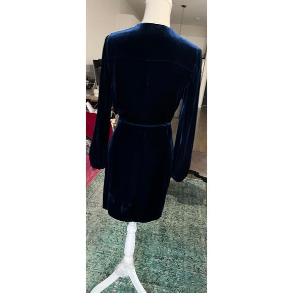 Whistles Lavone Silk Mix Velvet Wrap Mini Dress Dark Blue with tassels Sz 4 $379 - Picture 8 of 16